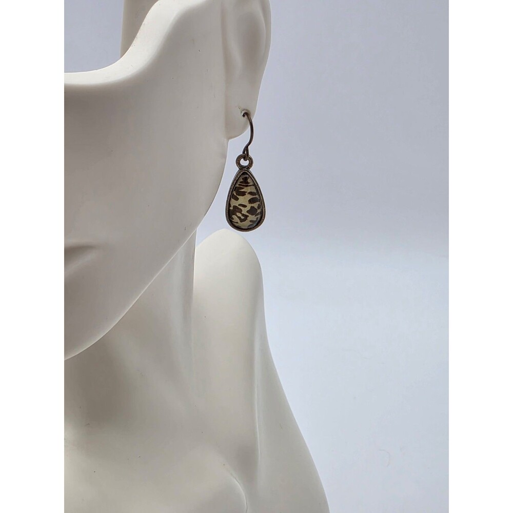 Brown Spotted Leopard Print Teardrop Hook Earrings 1 1/4"